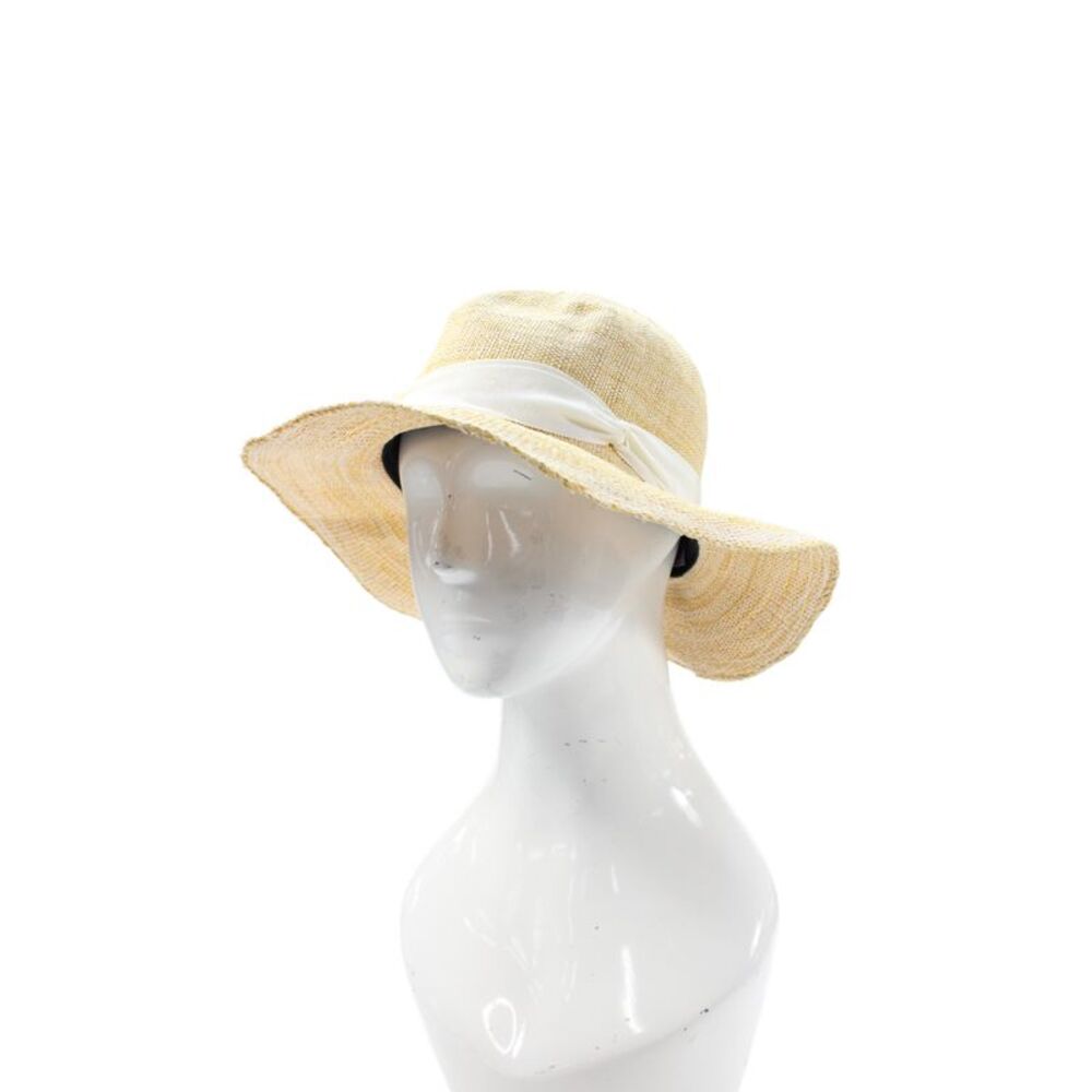 Lola Hats Womens Grosgrain Ribbon Woven Panama Sun Hat Beige White One Size